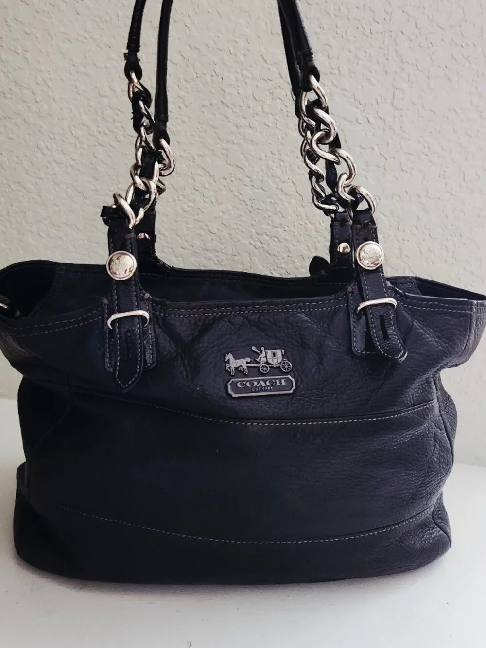 Vintage Coach Madison Black Leather Y2k Shoulder Bag Purse Tote